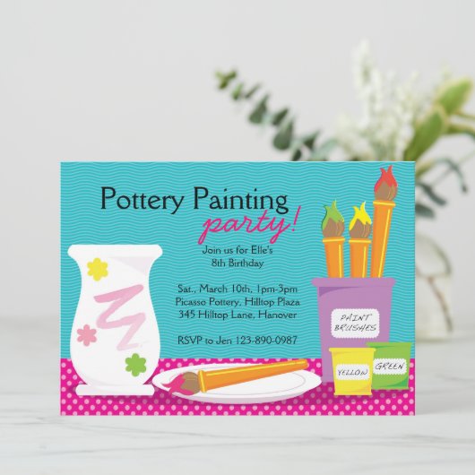 Uitnodigingen van Pottery Painting Party (Staand voorkant)