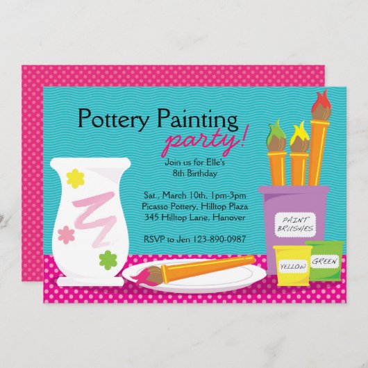 Uitnodigingen van Pottery Painting Party (Voorkant / Achterkant)