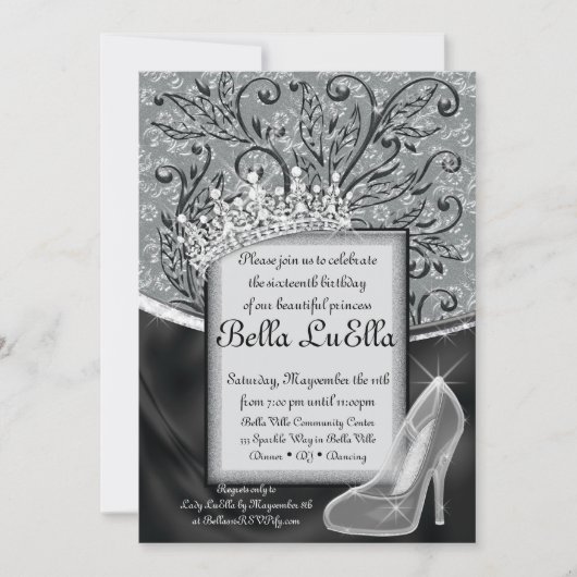 Uitnodigingen van prinses Bling Diamond Party (Voorkant)