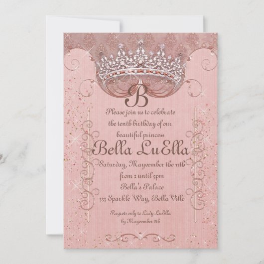 Uitnodigingen van prinses Bling Diamond Party (Voorkant)