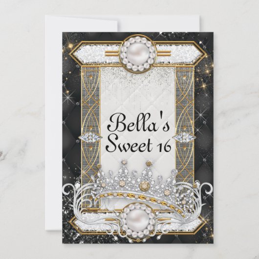 Uitnodigingen van prinses Bling Diamond Party (Achterkant)