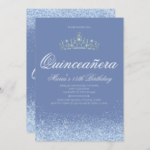 Uitnodigingen van prinses Blue Glitter Quinceanera