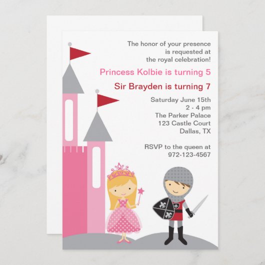 Uitnodigingen van prinses en Knight (Voorkant / Achterkant)