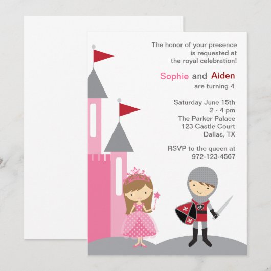 Uitnodigingen van prinses en Knight (Voorkant / Achterkant)