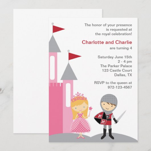 Uitnodigingen van prinses en Knight (Voorkant / Achterkant)