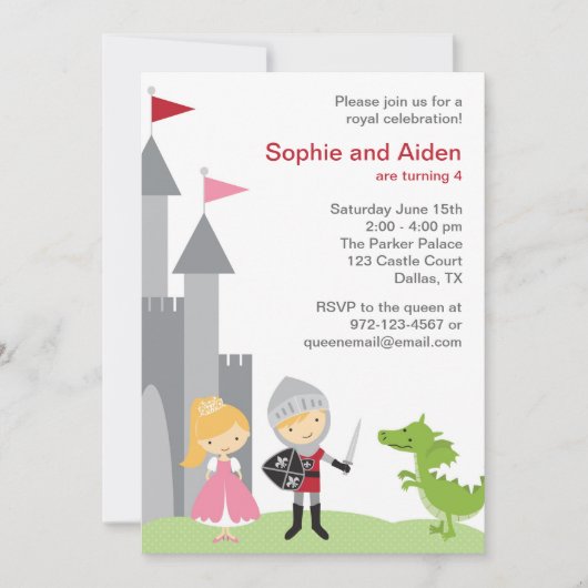 Uitnodigingen van prinses en Knight Birthday (Voorkant)