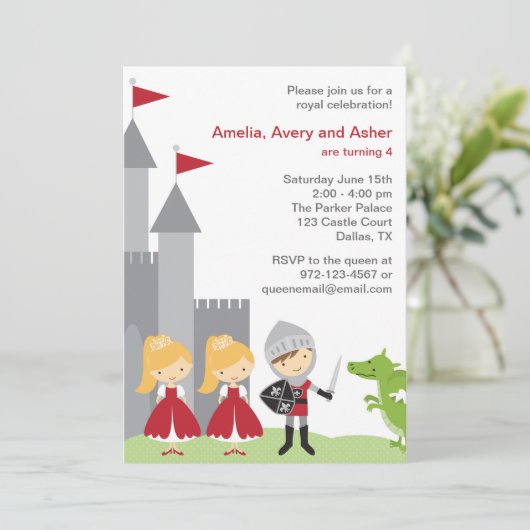 Uitnodigingen van prinses en Knight Birthday (Staand voorkant)