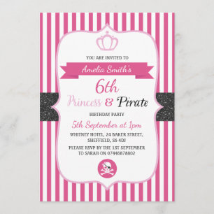 Uitnodigingen van prinses & Pirate Birthday Party