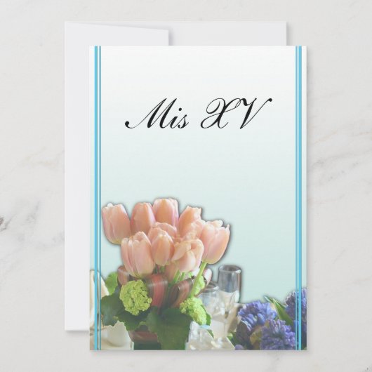 Uitnodigingen van Quinceanera in Spaans pastblauw (Voorkant)