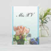 Uitnodigingen van Quinceanera in Spaans pastblauw (Staand voorkant)