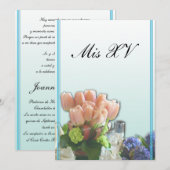 Uitnodigingen van Quinceanera in Spaans pastblauw (Voorkant / Achterkant)