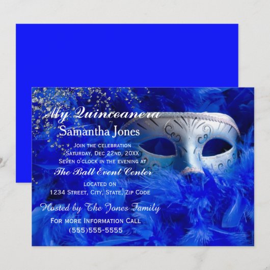 Uitnodigingen van Quinceanera Masquerade (Voorkant / Achterkant)