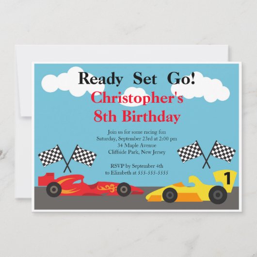 Uitnodigingen van Race Car Birthday Party (Voorkant)