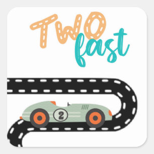 Uitnodigingen van Race Car Birthday, tweede verjaa Vierkante Sticker