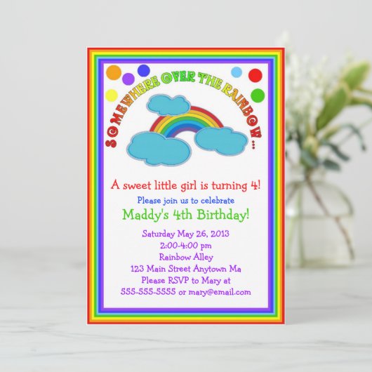Uitnodigingen van Rainbow Birthday Party (Staand voorkant)