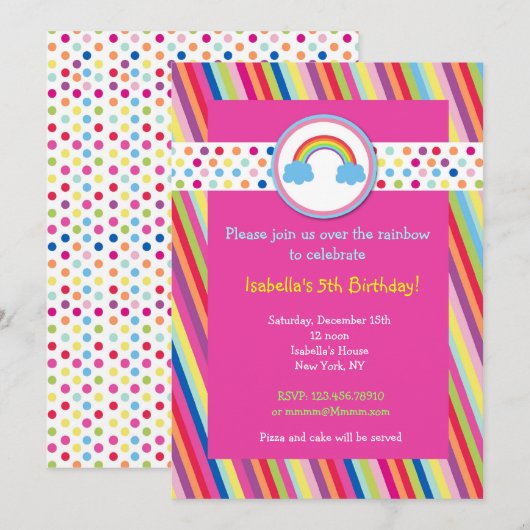 Uitnodigingen van Rainbow Birthday Party (Voorkant / Achterkant)
