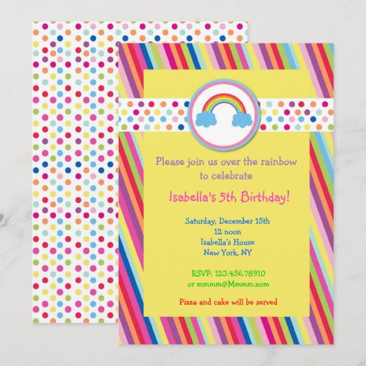 Uitnodigingen van Rainbow Birthday Party (Voorkant / Achterkant)