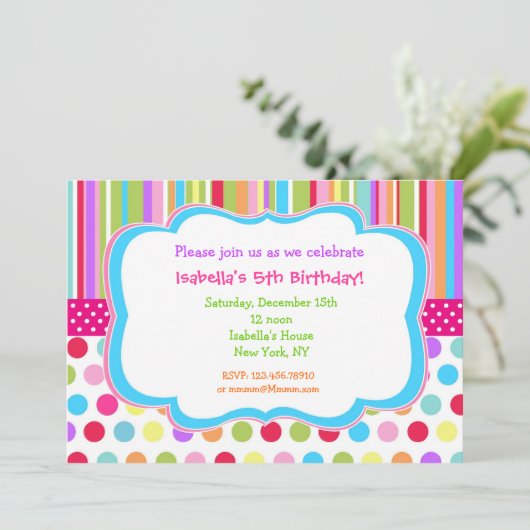 Uitnodigingen van Rainbow Birthday Party (Staand voorkant)