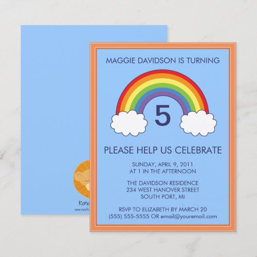 Uitnodigingen van Rainbow Birthday Party (Voorkant / Achterkant)