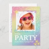 Uitnodigingen van Rainbow Doodle Birthday Party (Voorkant / Achterkant)