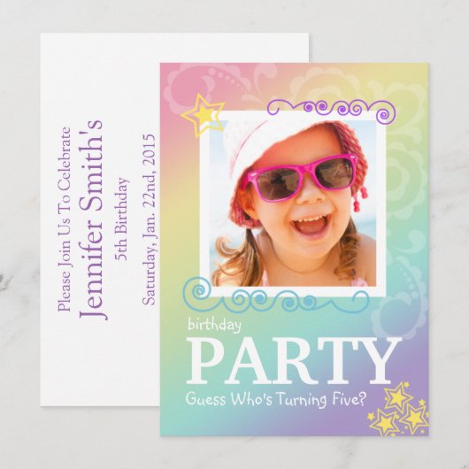 Uitnodigingen van Rainbow Doodle Birthday Party (Voorkant / Achterkant)