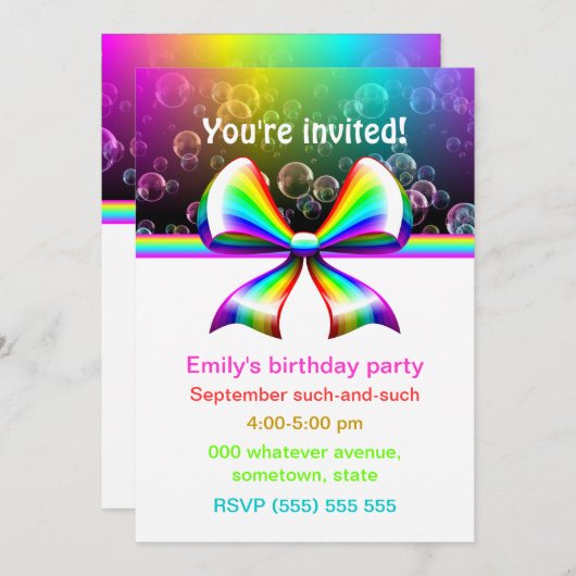 Uitnodigingen van Rainbow-lintfeest (aanpasbaar!) (Voorkant / Achterkant)