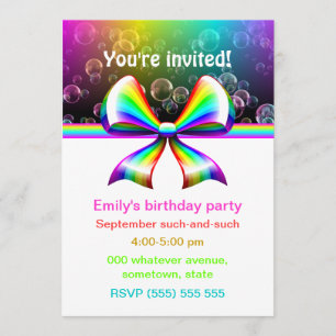 Uitnodigingen van Rainbow-lintfeest (aanpasbaar!)