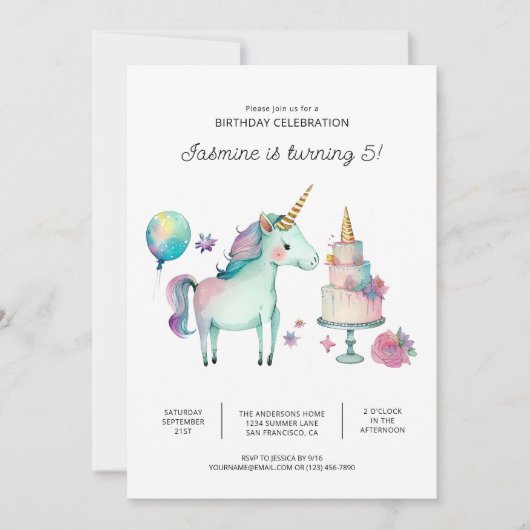 Uitnodigingen van Rainbow Unicorn Birthday Party (Voorkant)