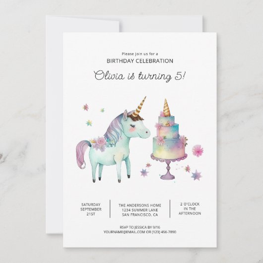 Uitnodigingen van Rainbow Unicorn Birthday Party (Voorkant)