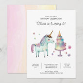 Uitnodigingen van Rainbow Unicorn Birthday Party (Voorkant / Achterkant)