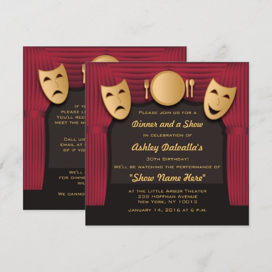 Uitnodigingen van Red and Gold Dinner Theater Part (Voorkant / Achterkant)