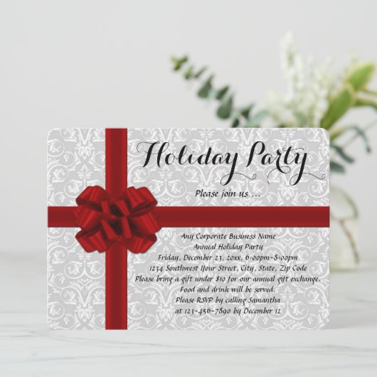 Uitnodigingen van Red Gift Bow Holiday Party (Staand voorkant)