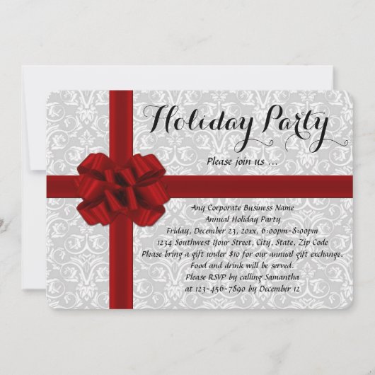 Uitnodigingen van Red Gift Bow Holiday Party (Voorkant)
