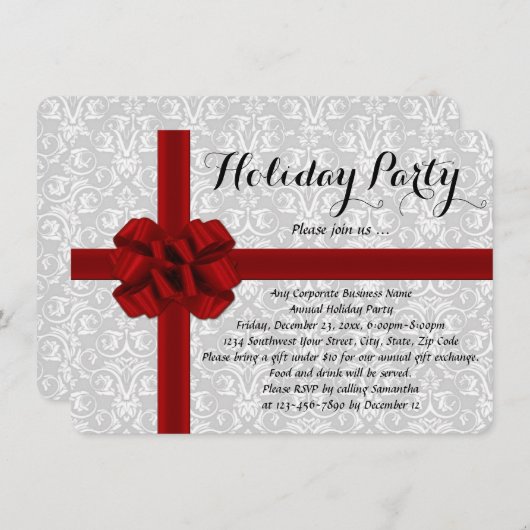 Uitnodigingen van Red Gift Bow Holiday Party (Voorkant / Achterkant)