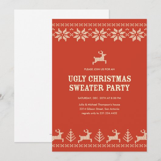 Uitnodigingen van Red Ugly Sweater Party (Voorkant / Achterkant)