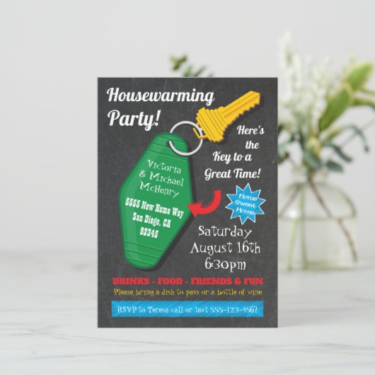 Uitnodigingen van Retro Housewarming Party (Staand voorkant)