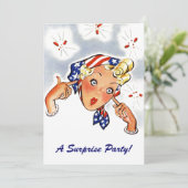 Uitnodigingen van  Retro Whimsical Surprise Party (Staand voorkant)