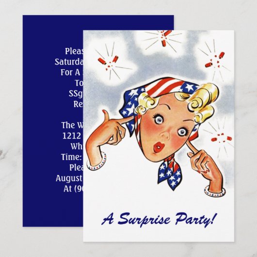 Uitnodigingen van  Retro Whimsical Surprise Party (Voorkant / Achterkant)