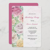 Uitnodigingen van roos Border Birthday Party (Voorkant / Achterkant)