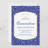 Uitnodigingen van Royal Blue Glitter Quinceañera (Voorkant)