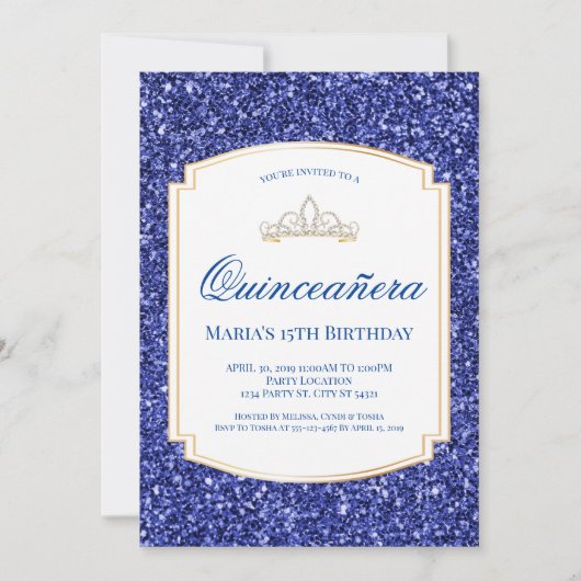 Uitnodigingen van Royal Blue Glitter Quinceañera (Voorkant)