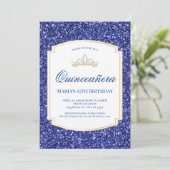 Uitnodigingen van Royal Blue Glitter Quinceañera (Staand voorkant)