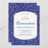 Uitnodigingen van Royal Blue Glitter Quinceañera (Voorkant / Achterkant)