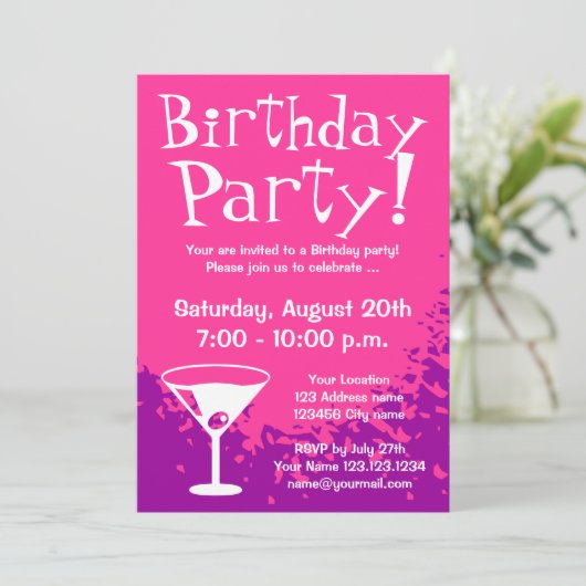 Uitnodigingen van roze Birthday | Aangepaste uitno (Staand voorkant)