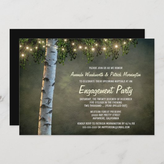 Uitnodigingen van Rustic Birch Tree Engagement Par (Voorkant / Achterkant)