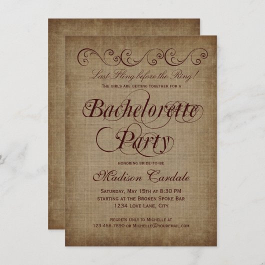 Uitnodigingen van Rustic Country Bachelorette Part (Voorkant / Achterkant)
