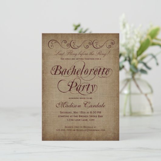 Uitnodigingen van Rustic Country Bachelorette Part (Staand voorkant)