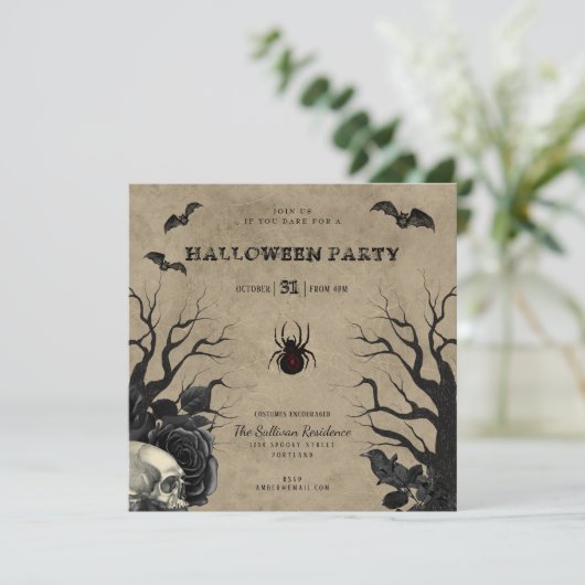 Uitnodigingen van Rustic Gothic Halloween Party (Staand voorkant)