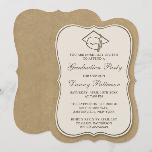 Uitnodigingen van Rustic Kraft Graduation Party (Voorkant / Achterkant)