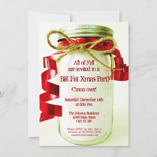Uitnodigingen van Rustic Mason Jar met kerstfeest (Voorkant)
